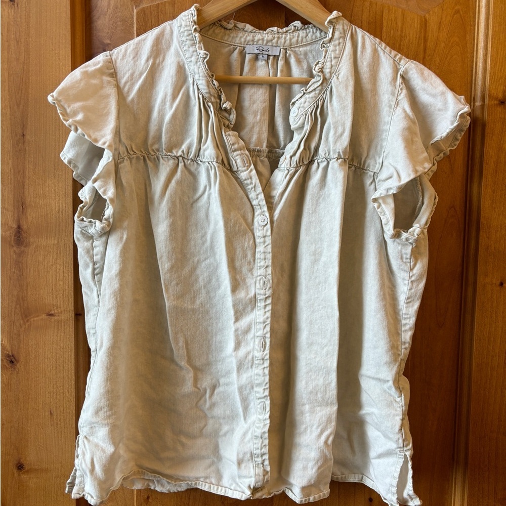 Rails Ruffle Sleeve Women's Cream Top | Large | linen tencel